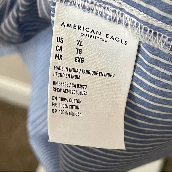 AMERICAN EAGLE AE Button Up Shirt Dress in Blue & White Pinstripe, XL - Picture 11 of 12